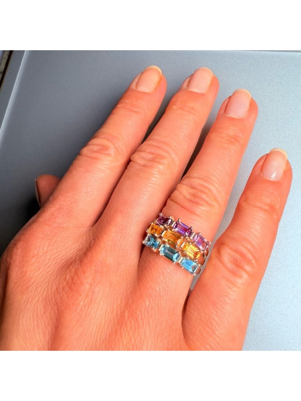 3 Stack Individual Rings Citrine Topaz Amethyst Gemstone Sterling Silver 925 - Picture 2 of 10